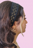 هدبند سوزن دوزی طرح لوزی مشکی طلایی ✨👸🏻