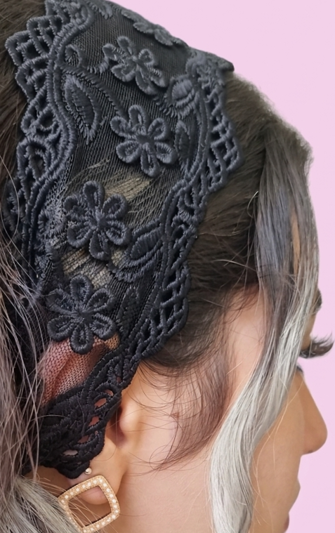 هدبند گیپور مشکی طرح ماهور 🧜🏻‍♀️🎀